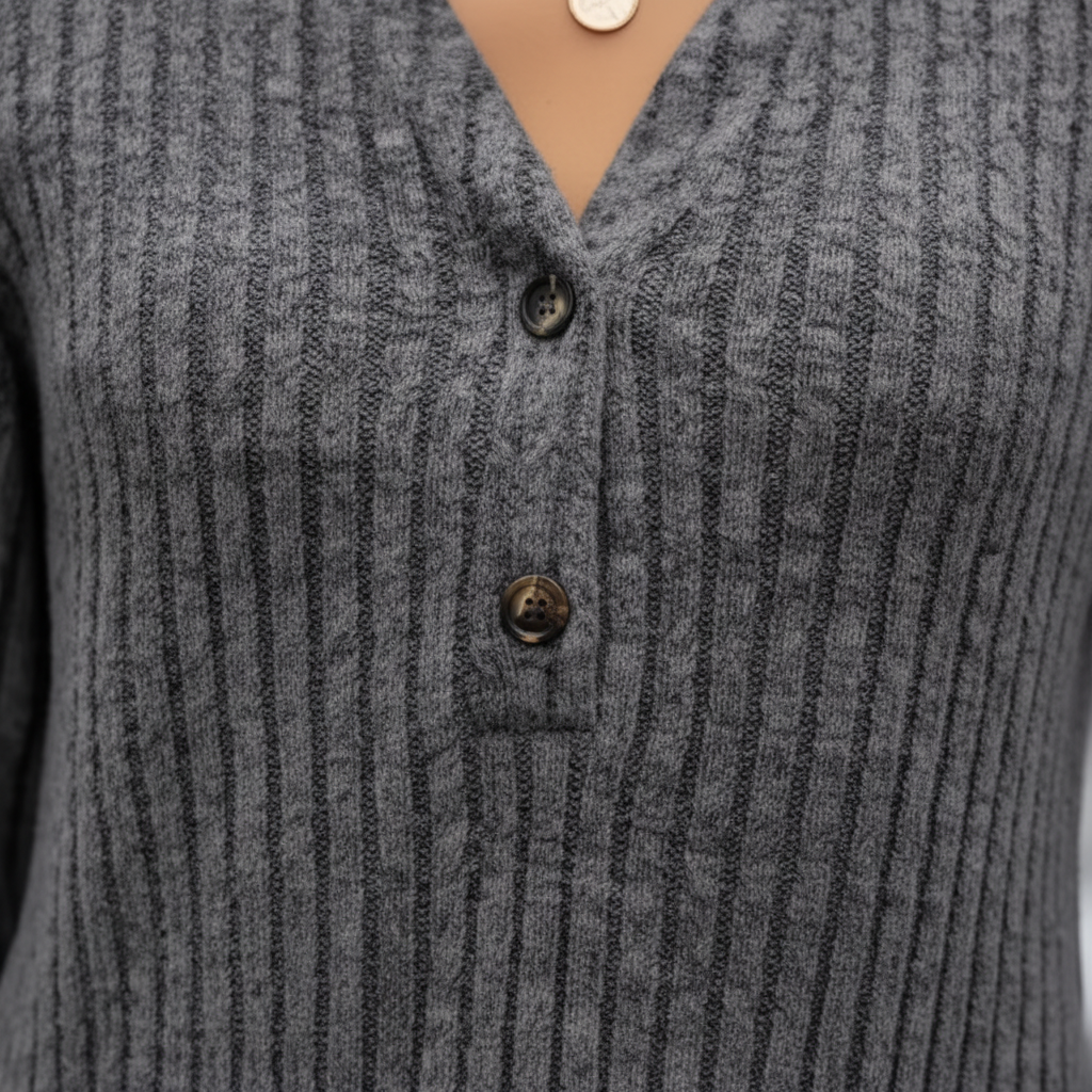 Camiseta de Manga Larga Texturizada con Botones - LÚVORA