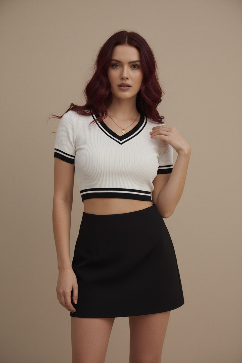 Camiseta Cropped V-Cuello - LÚVORA