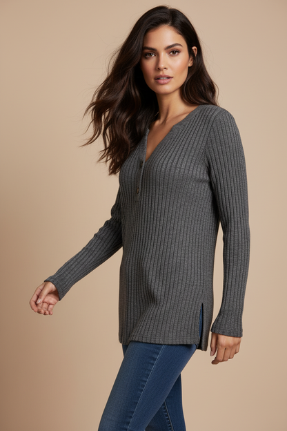 Camiseta de Manga Larga Texturizada con Botones - LÚVORA