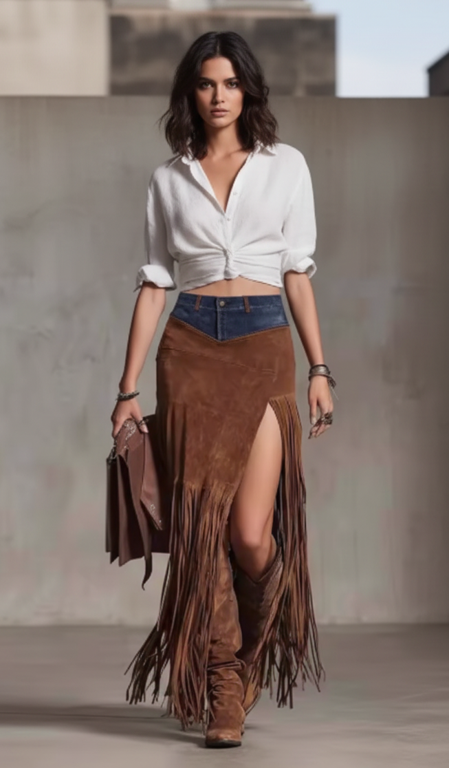 Falda Midi de Ante con Tassel - LÚVORA