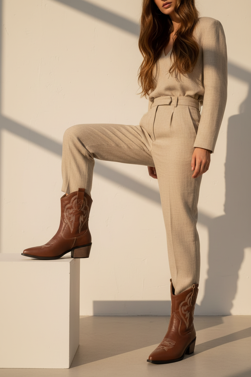 Botas Altas de Cuero Cowgirl Embrolladas - LÚVORA