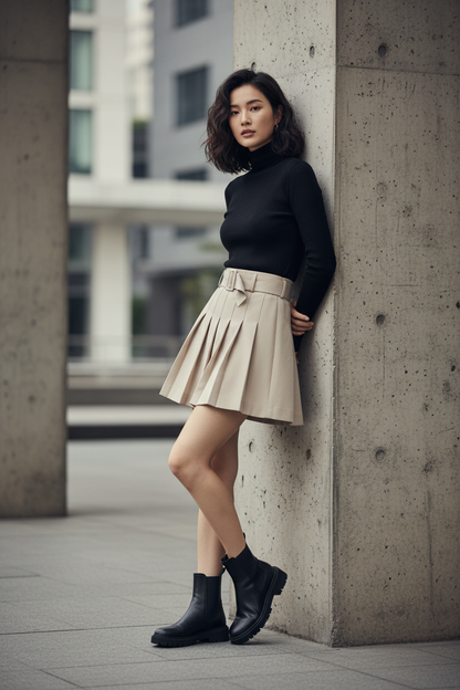 Falda Mini Plumeteada de Pana con Cinturón - LÚVORA