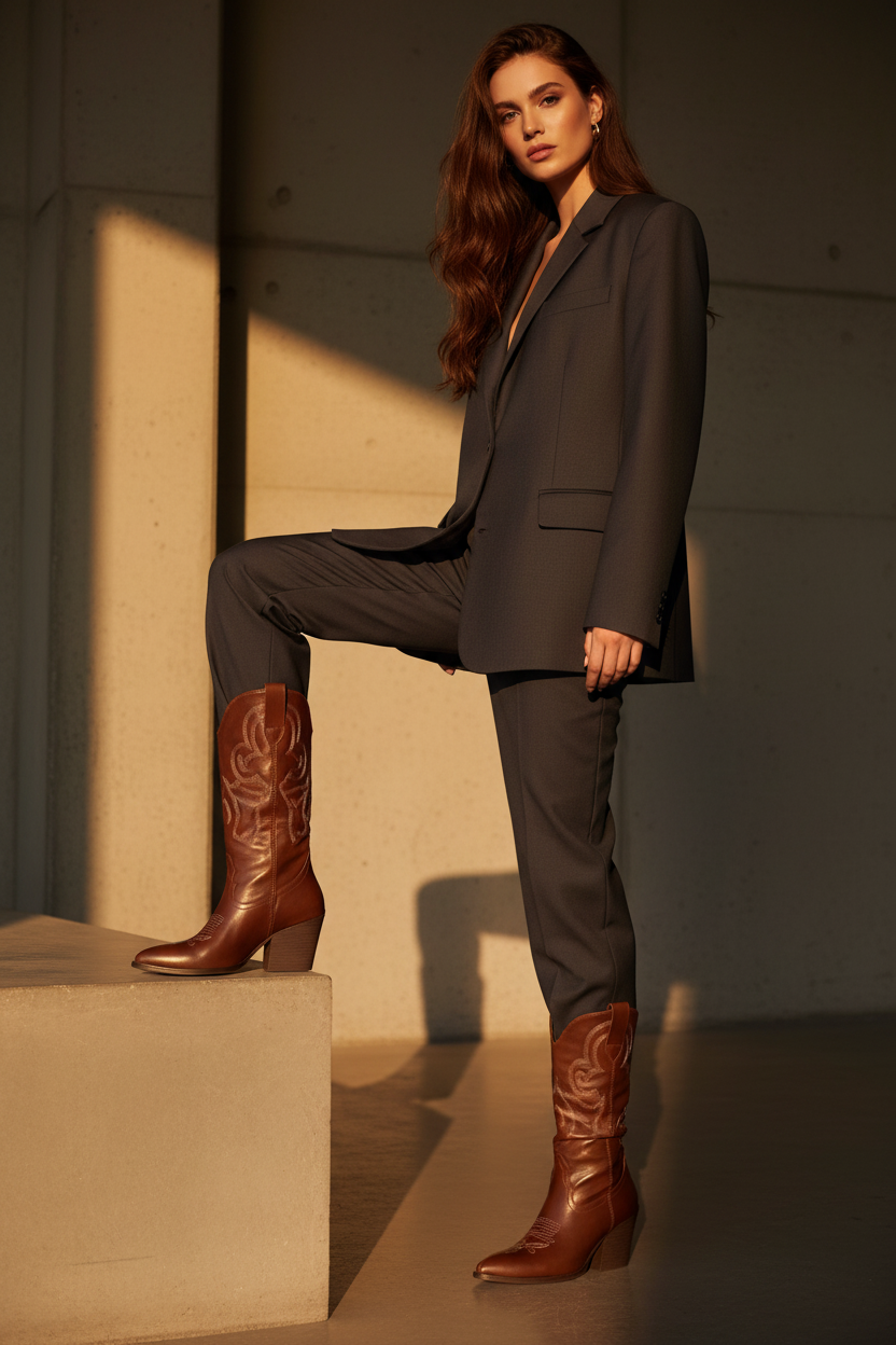 Botas Altas de Cuero Cowgirl Embrolladas - LÚVORA