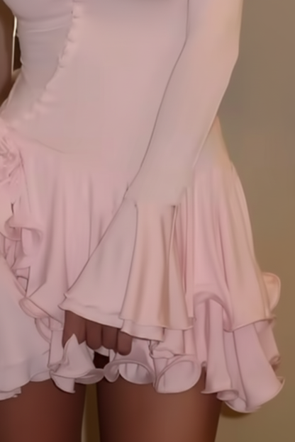 Vestido Mini A-Line con Volantes y Botones - LÚVORA