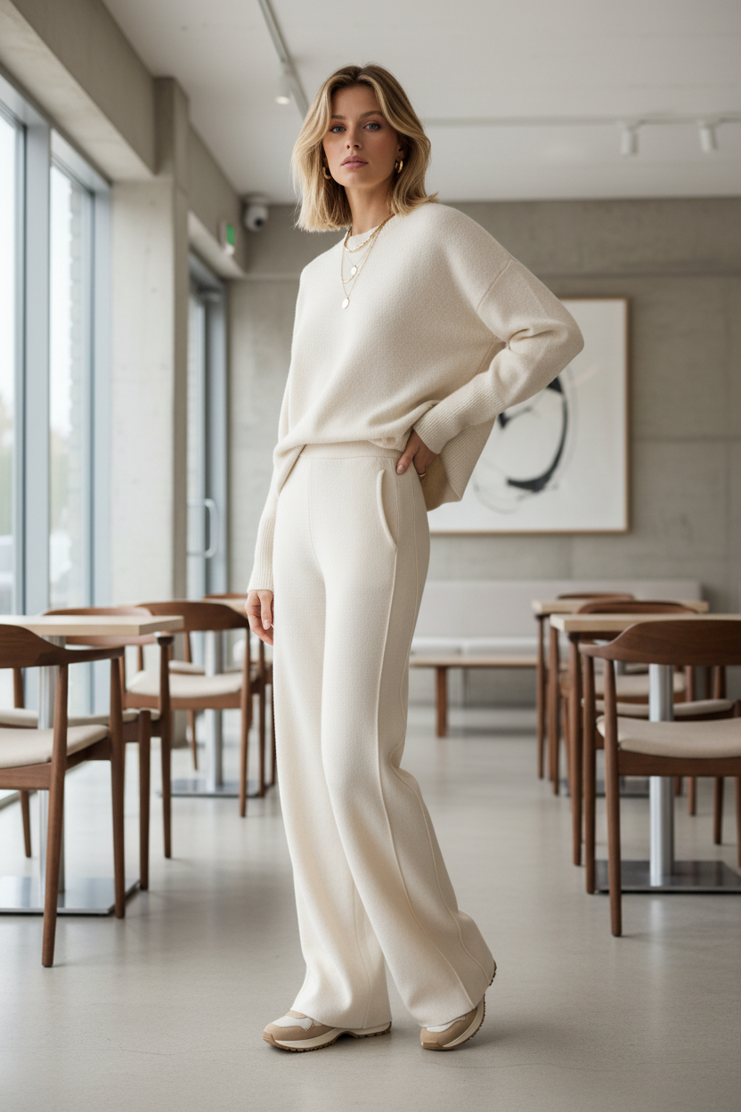 Pantalones de Cachemira de Pierna Ancha - LÚVORA