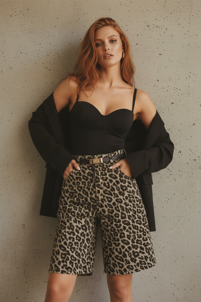 Pantalones Cortos de Algodón Estilo Leopardo - LÚVORA