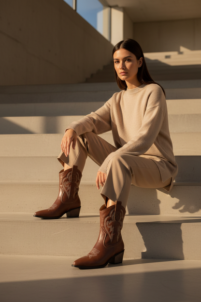 Botas Altas de Cuero Cowgirl Embrolladas - LÚVORA