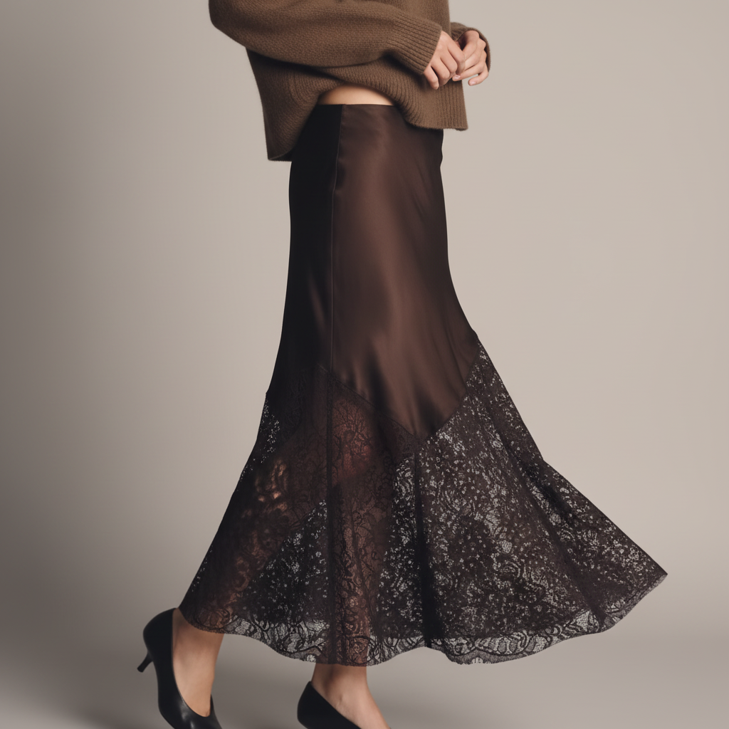 Falda Patchwork Encaje Cintura Alta - LÚVORA