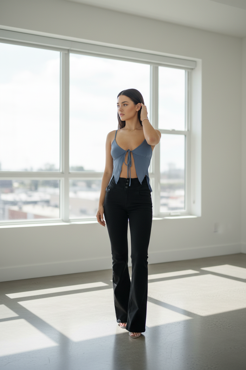 Top Chaleco Crop con Lazo Frontal - LÚVORA