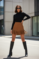 Falda Corto Suede con Flecos y Brillos - LÚVORA