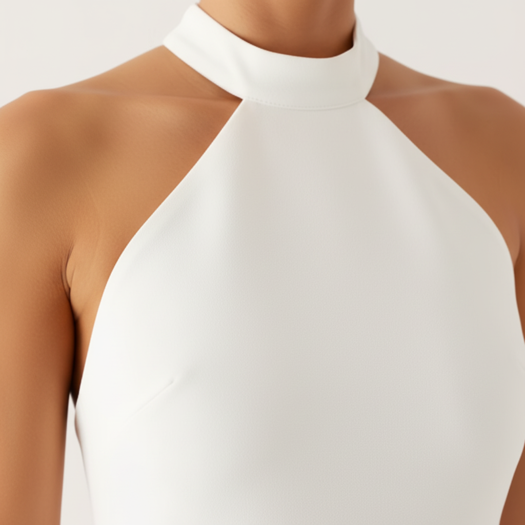 Vestido sin mangas con cuello Halter, sin espalda, con lazo - LÚVORA