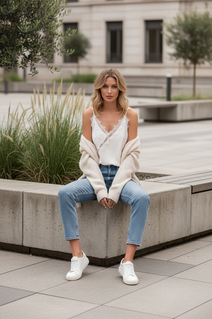 Camiseta Satinada con Encaje Elegante - LÚVORA