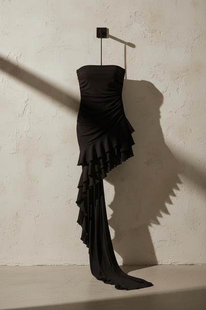 Vestido Mini Asimétrico con Volantes y Bufanda - LÚVORA