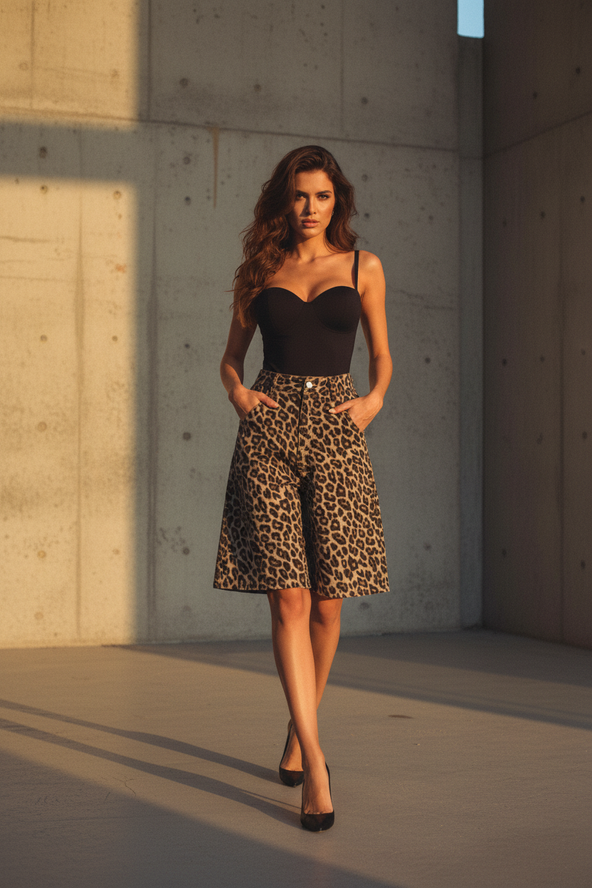 Pantalones Cortos de Algodón Estilo Leopardo - LÚVORA