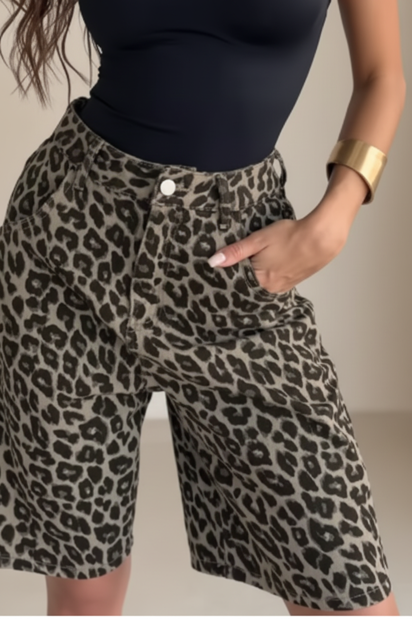 Pantalones Cortos de Algodón Estilo Leopardo - LÚVORA