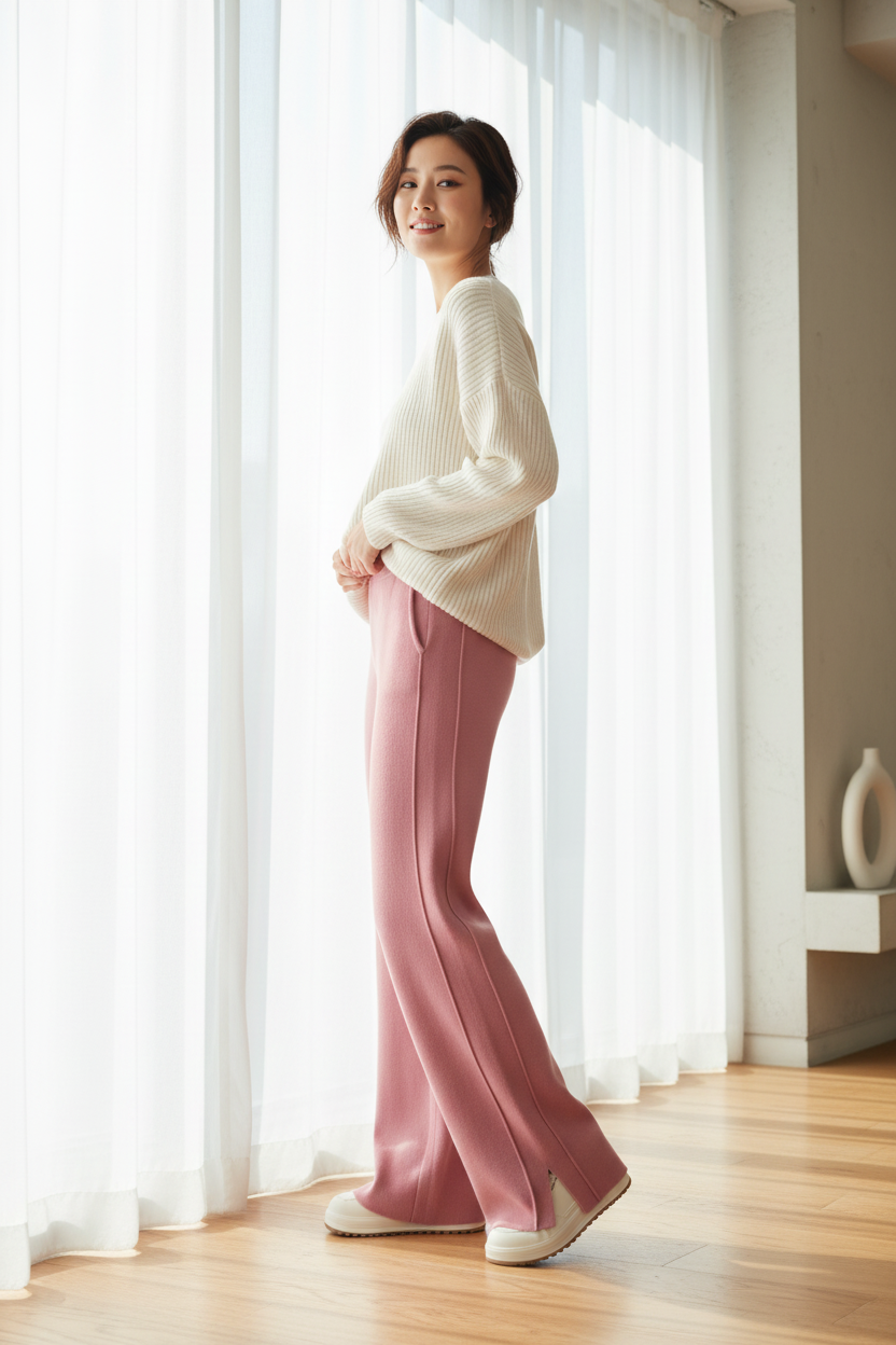 Pantalones de Cachemira de Pierna Ancha - LÚVORA