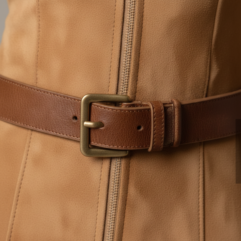 Vestido Largo de Suede con Cinturón y Detalle Lateral - LÚVORA