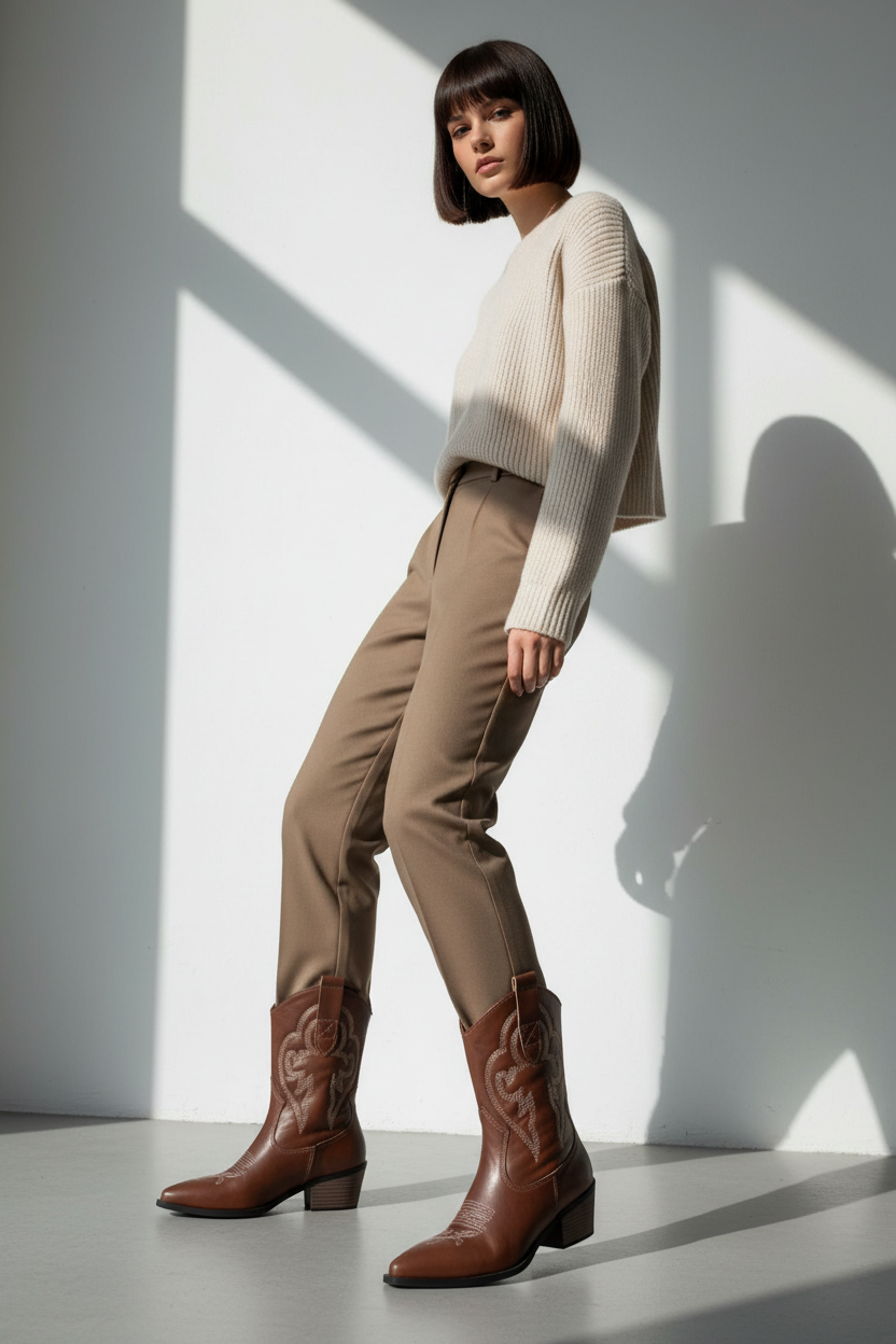 Botas Altas de Cuero Cowgirl Embrolladas - LÚVORA