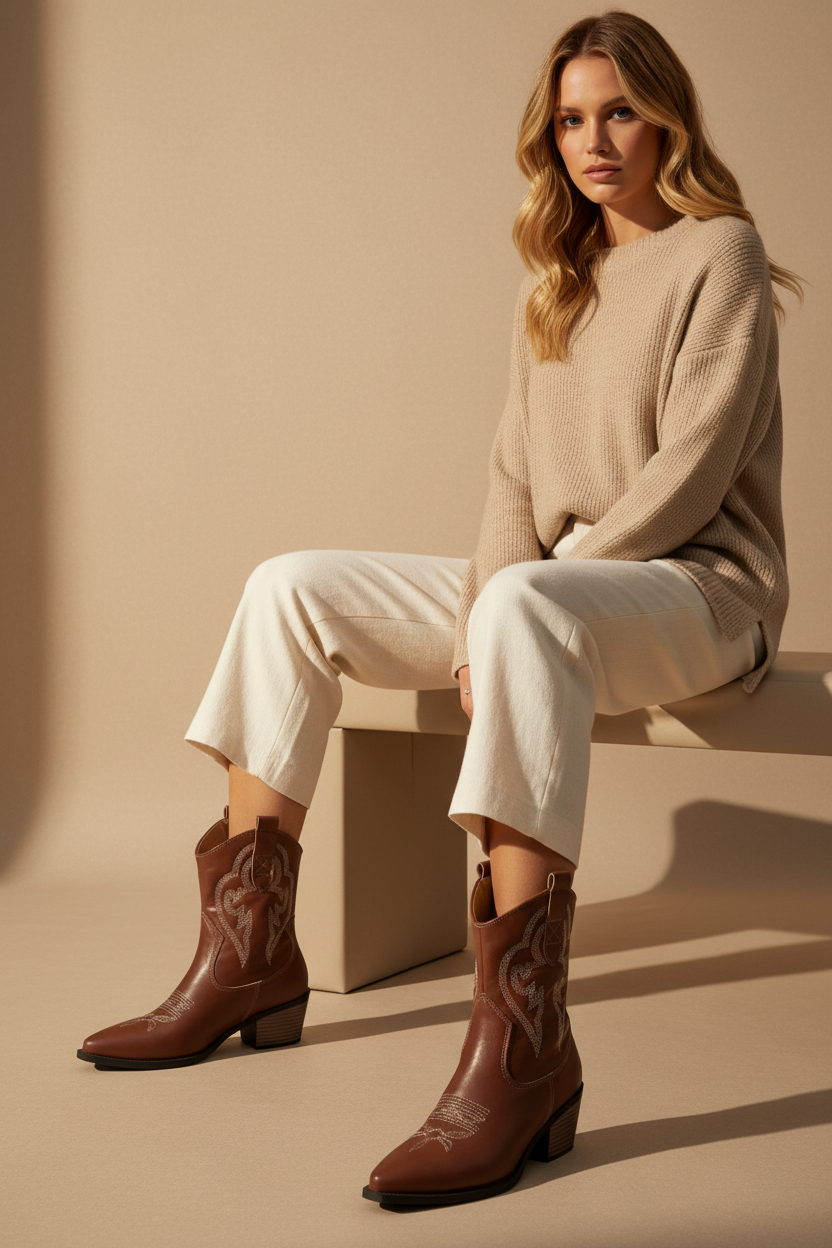 Botas Altas de Cuero Cowgirl Embrolladas - LÚVORA