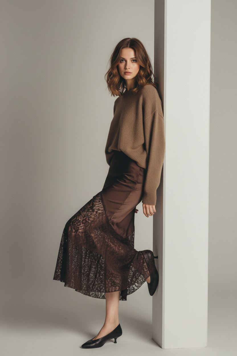 Falda Patchwork Encaje Cintura Alta - LÚVORA