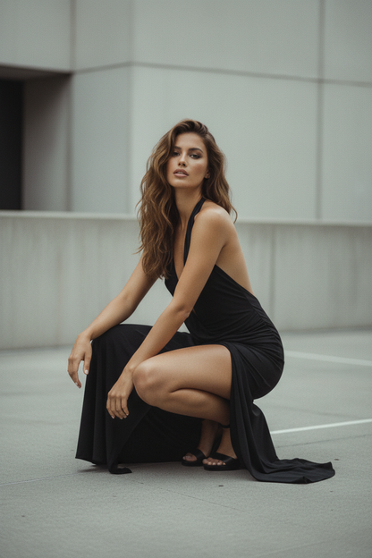 Vestido Maxi Halter Espalda Descubierta - LÚVORA