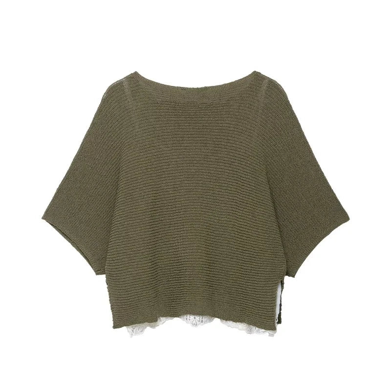 Suéter Verde de Punto con Encaje - LÚVORA