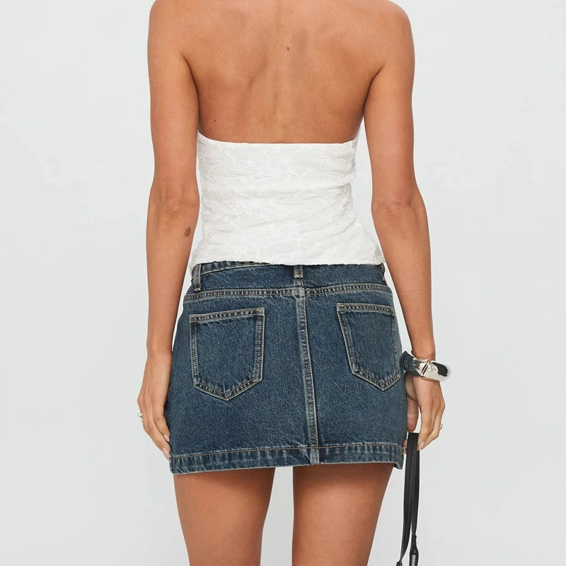 Falda Mini Denim Retro Y2K - LÚVORA