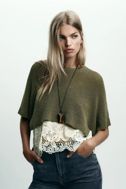 Suéter Verde de Punto con Encaje - LÚVORA