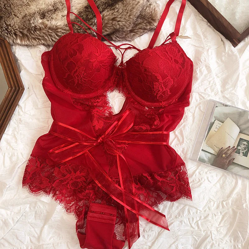 Body Sexy Hueco de Encaje y Malla - LÚVORA