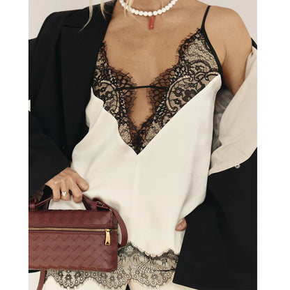 Camisón de Seda Satinada con Encaje - LÚVORA