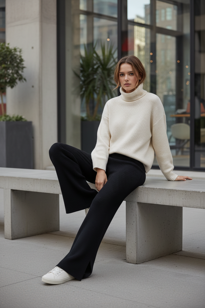 Pantalones de Cachemira de Pierna Ancha - LÚVORA