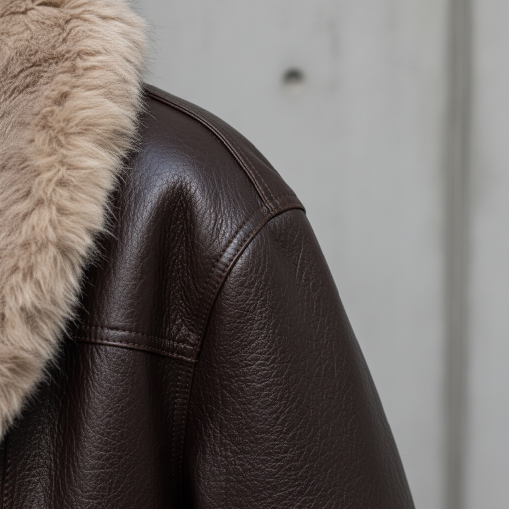 Chaqueta de Cuero Ecólogico con Cuello de Piel Removible - LÚVORA