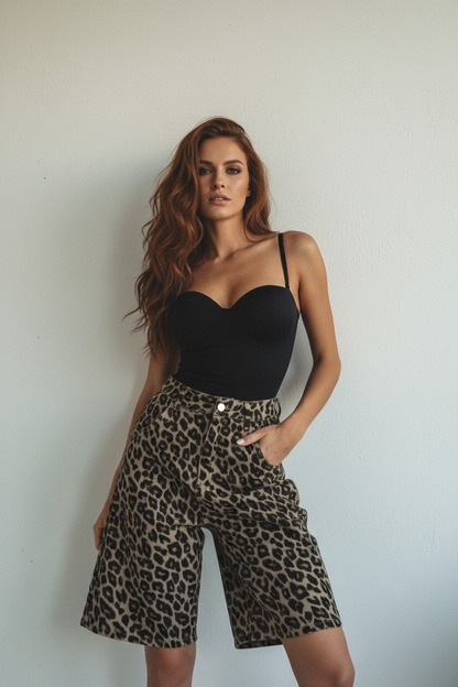 Pantalones Cortos de Algodón Estilo Leopardo - LÚVORA
