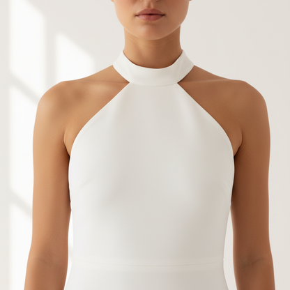 Vestido sin mangas con cuello Halter, sin espalda, con lazo - LÚVORA