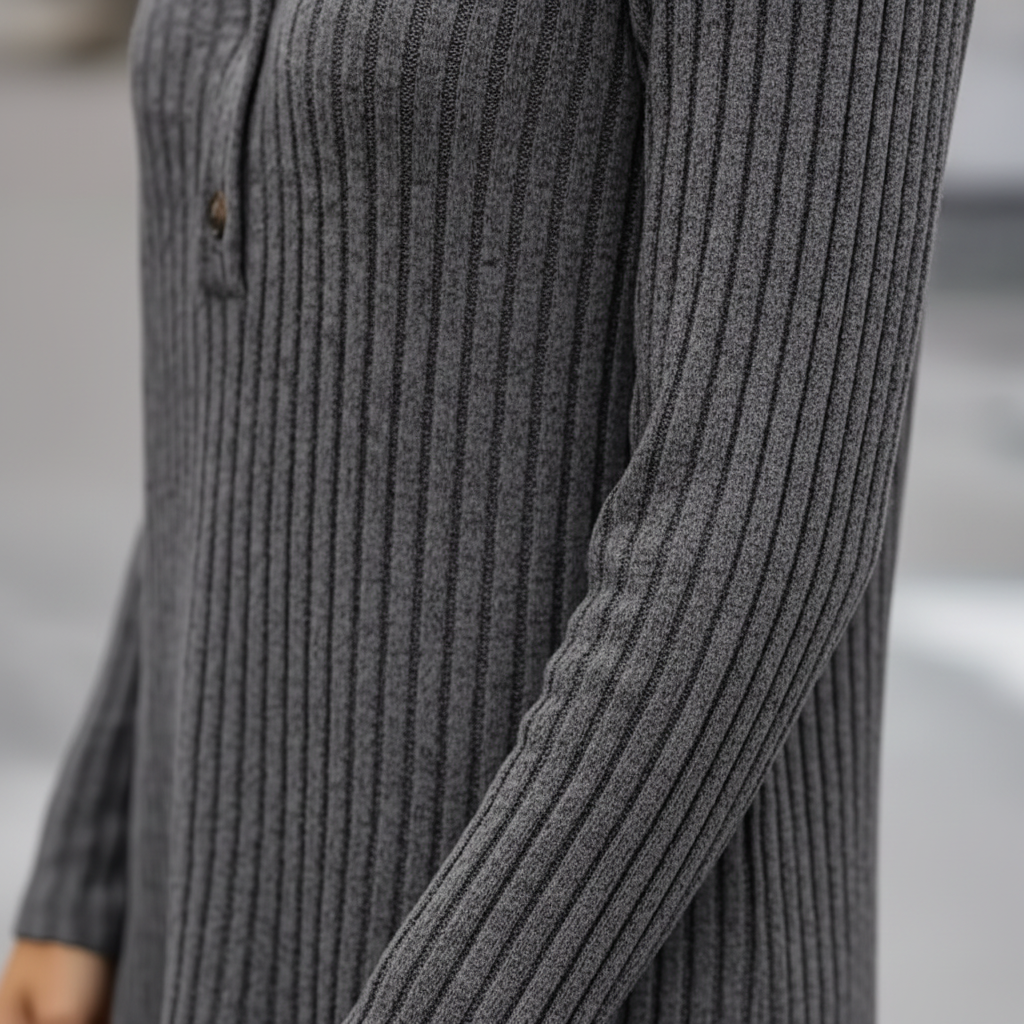 Camiseta de Manga Larga Texturizada con Botones - LÚVORA