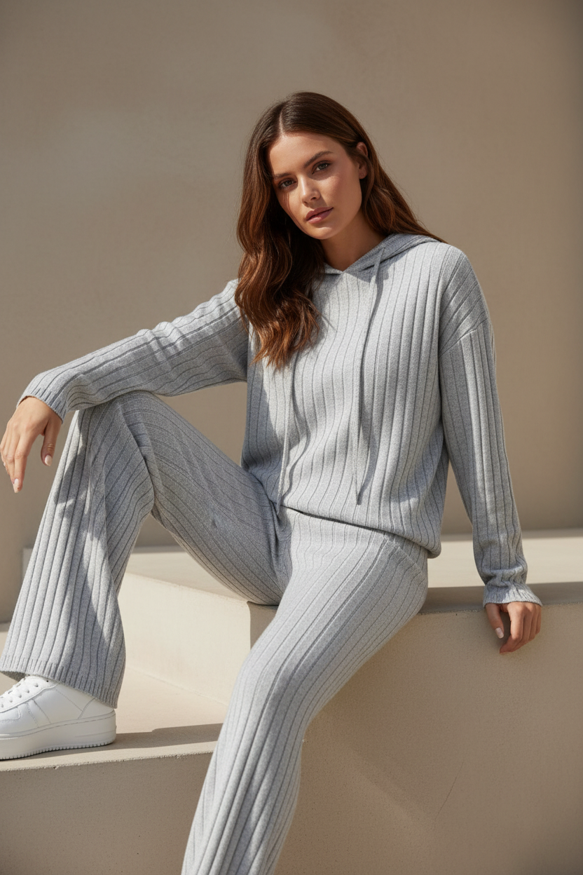 Conjunto Chic de Sudadera con Capucha y Pantalón Alto - LÚVORA