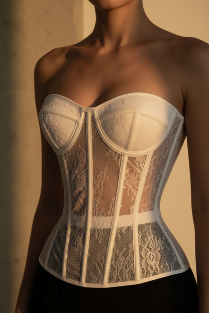 Corset Elegante Sin Tirantes de Encaje - LÚVORA