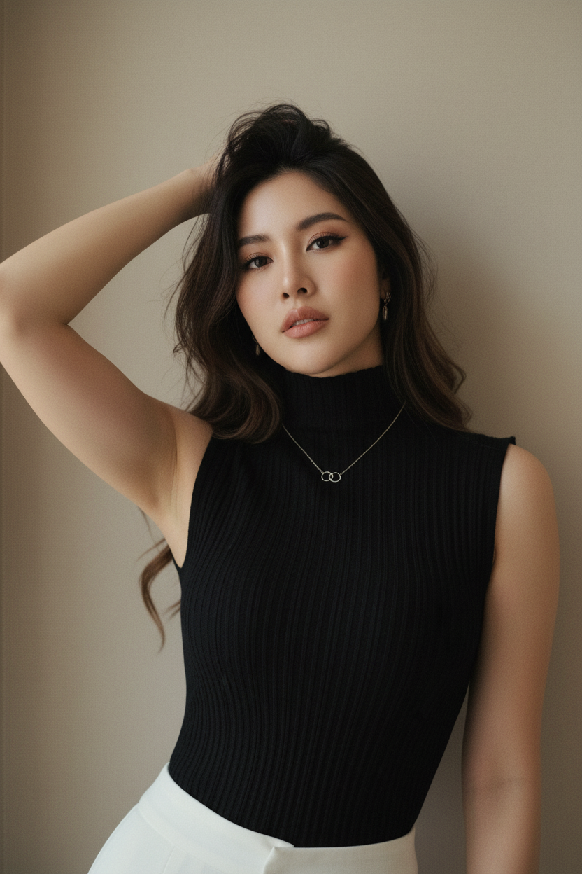 Top de Punto Cuello Alto Sofisticado - LÚVORA