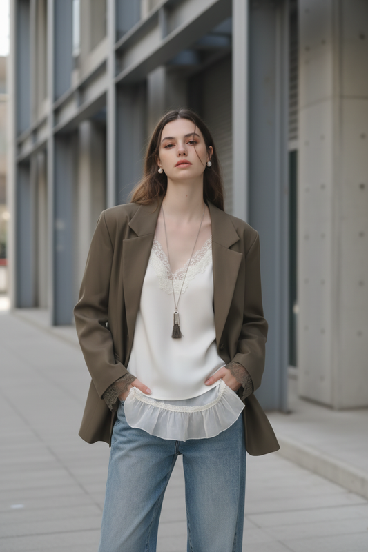 Blazer Elegante con Detalles de Encaje - LÚVORA