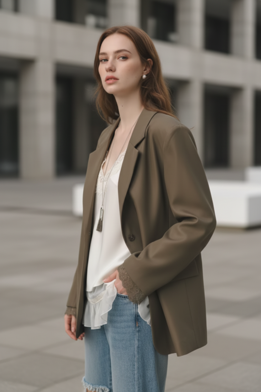 Blazer Elegante con Detalles de Encaje - LÚVORA