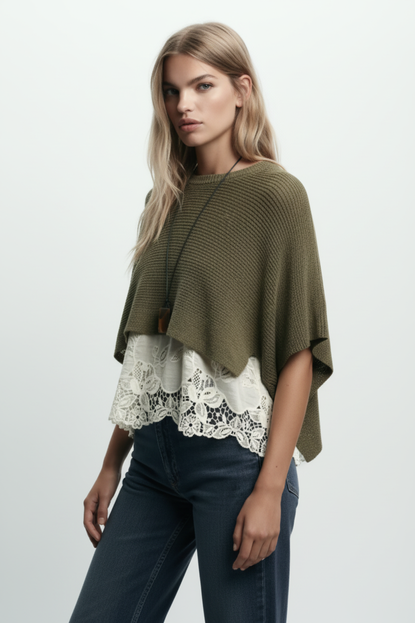 Suéter Verde de Punto con Encaje - LÚVORA