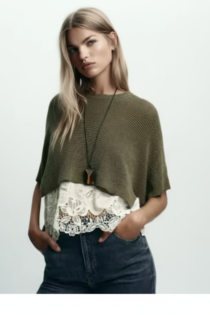 Suéter Verde de Punto con Encaje - LÚVORA