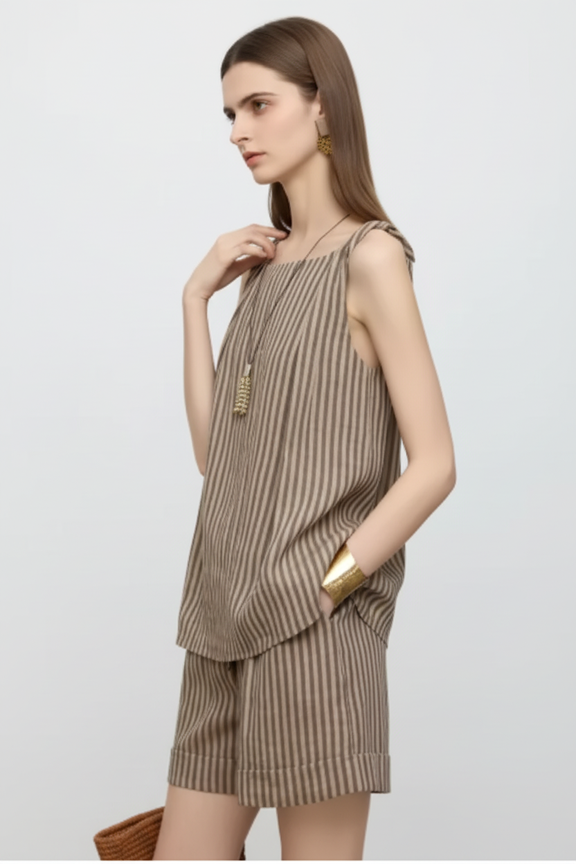 Conjunto de Top y Shorts de Lino Stripes Chic - LÚVORA