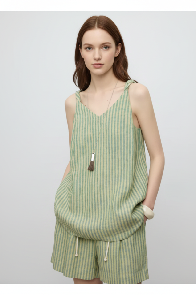 Conjunto de Top y Shorts de Lino Stripes Chic - LÚVORA