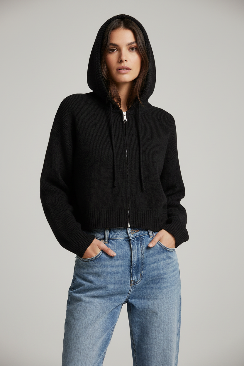 Cárdigan Con Capucha y Cremallera Chic - LÚVORA
