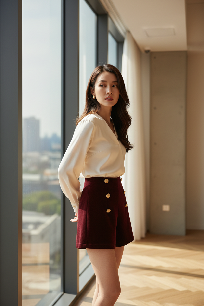 Shorts de Terciopelo con Hebilla Doble - LÚVORA