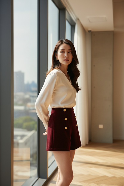 Shorts de Terciopelo con Hebilla Doble - LÚVORA