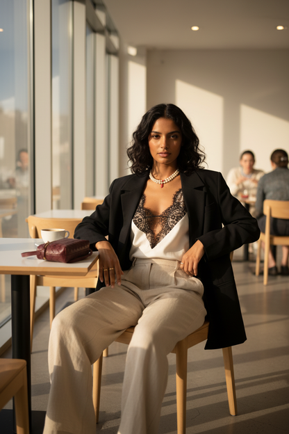 Camisón de Seda Satinada con Encaje - LÚVORA